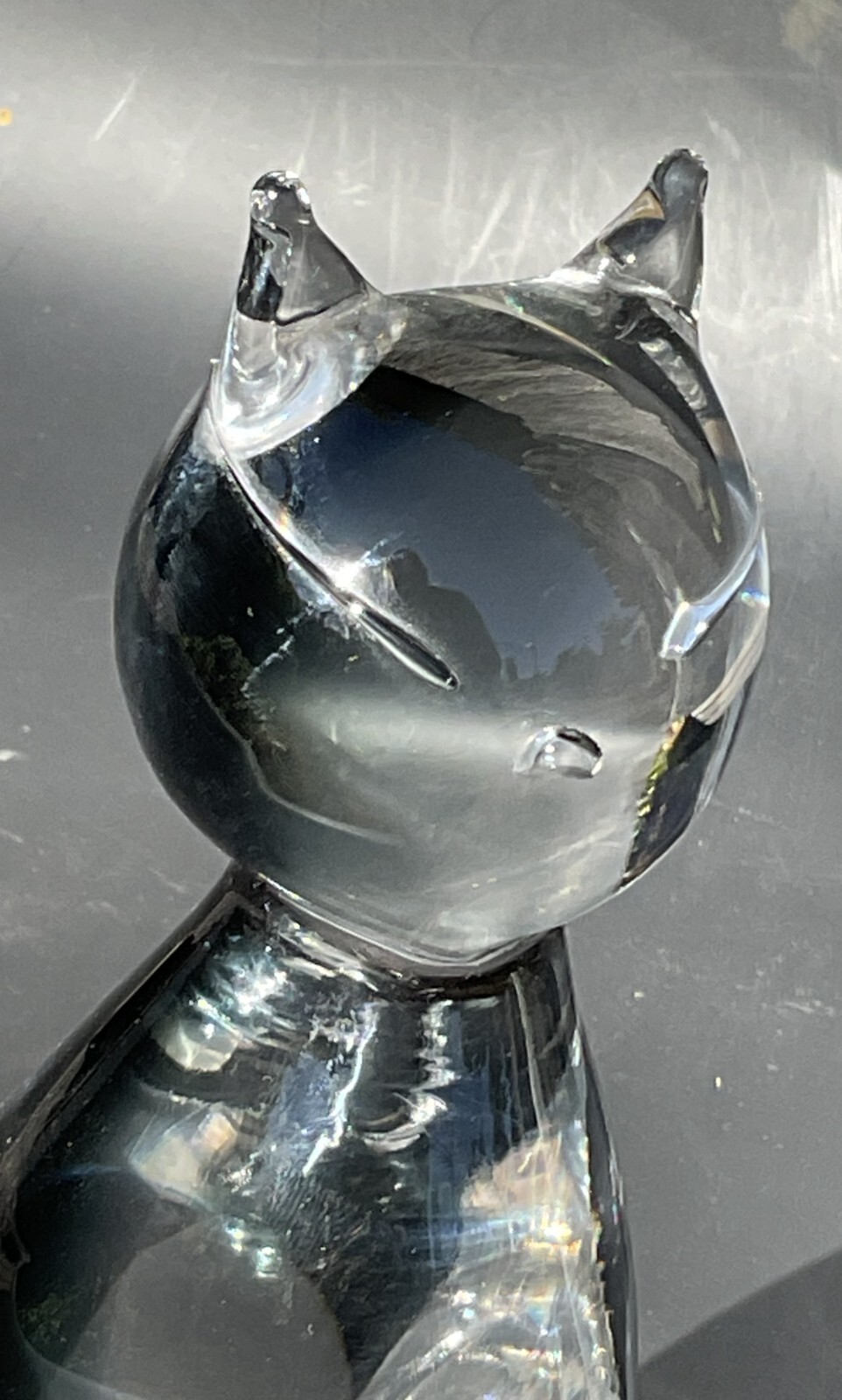 Atomic Cat Clear & Gray Gradient 8.5″ Sculpture-V. Nason & C. Murano Italy Label
