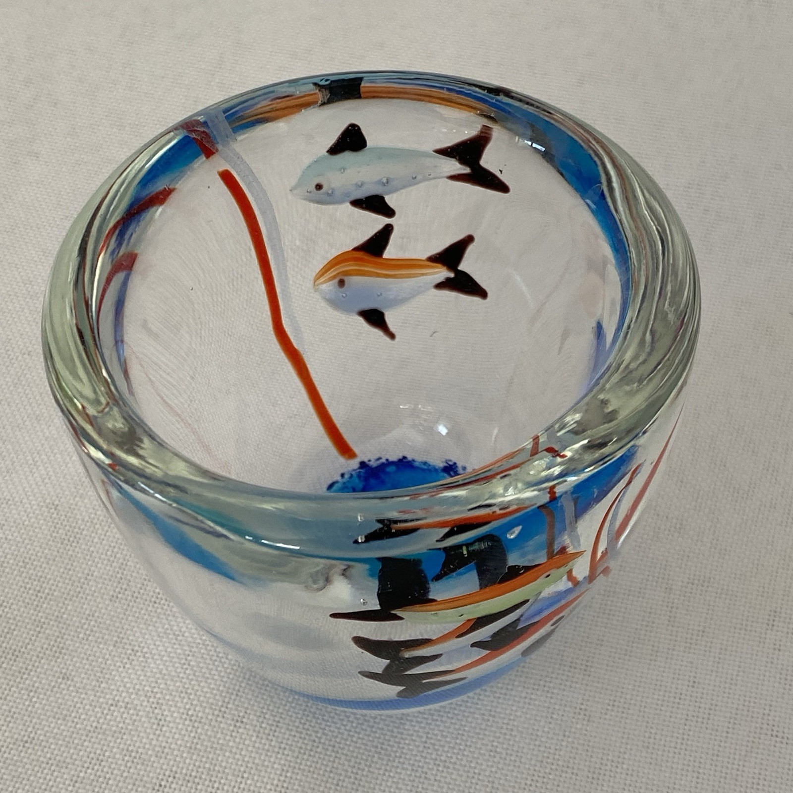 Murano Style Glass Art Multi-colored Fish Hot Sculpted Bowl Cup Paperweight – 3″