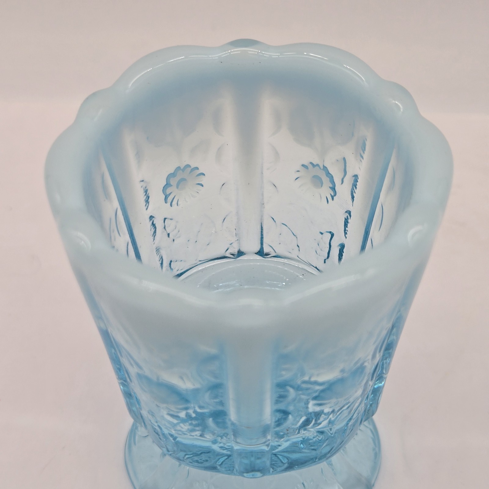 Fenton Aqua Blue Opalescent Glass Paneled Daisy Toothpick Votive Holder