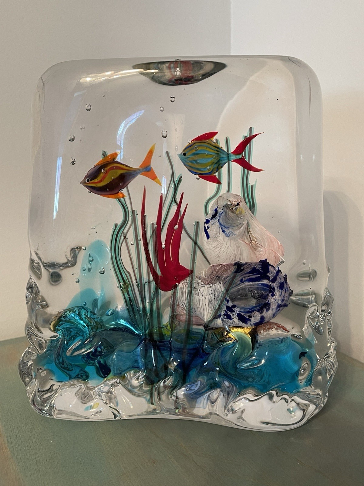 Signed Murano Glass Fish Aquarium Sculpture Sea Life Bubbles 10 Pounds 7 1/2”