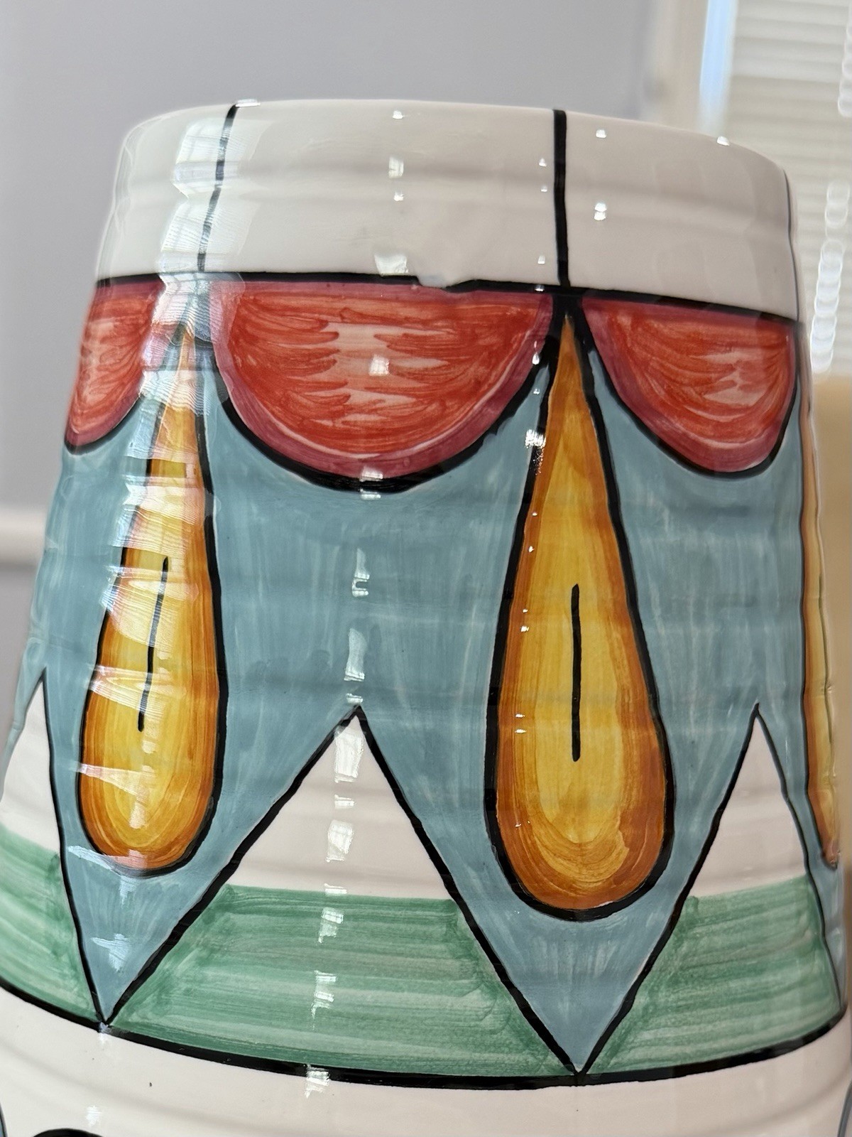 Rare – John Okulick Vase – Deruta Italy – Multi Color Cone Shaped Vase