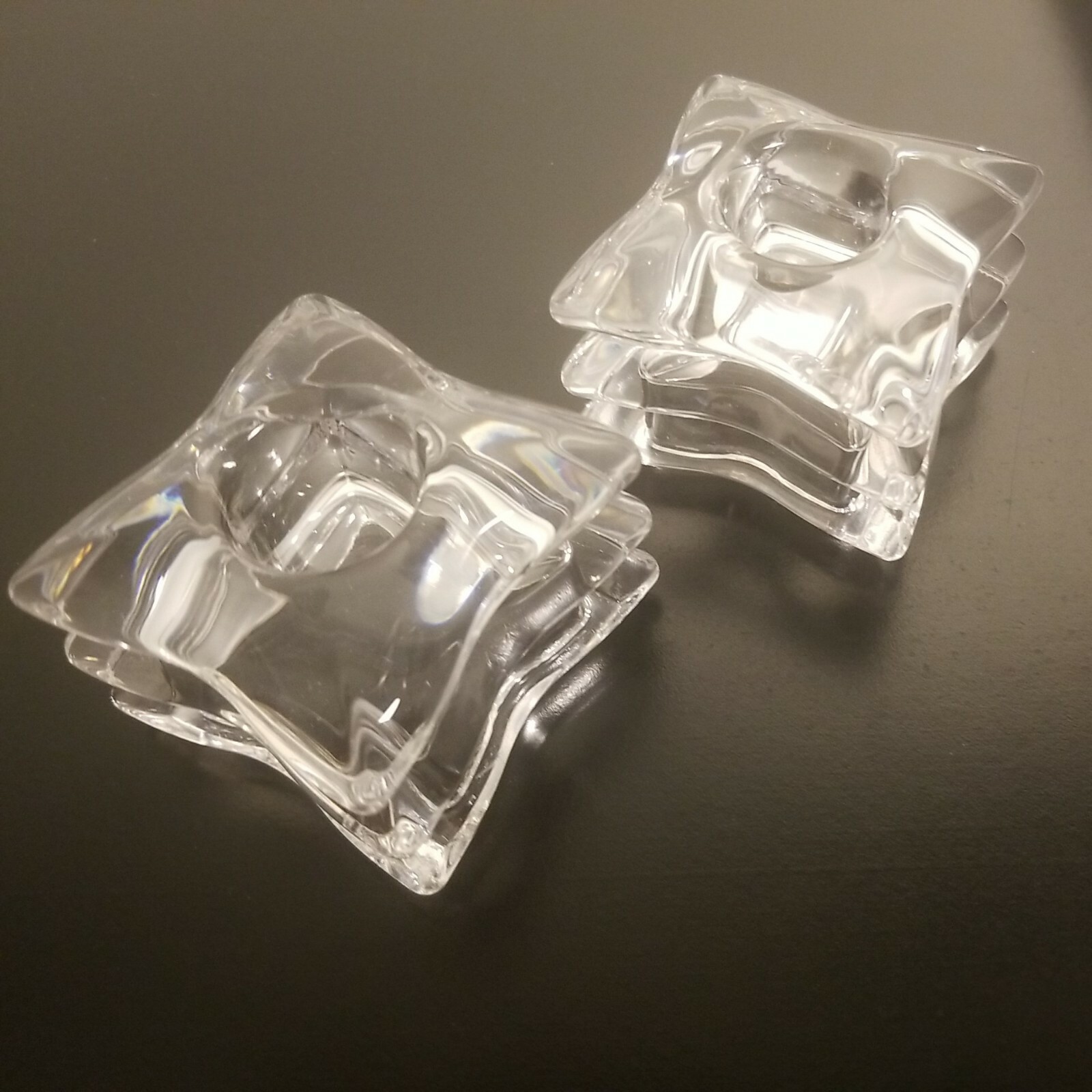 Lead Crystal 3-Tiered Box Like Candle Holders Beautiful 1.5″ inches Tall 2″ Wide