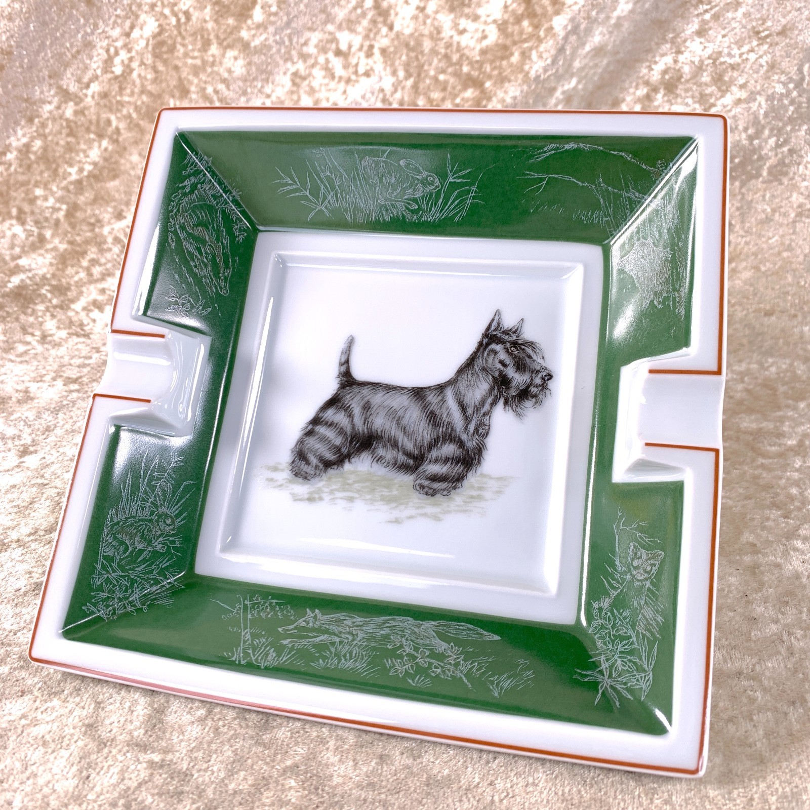 Vintage Hermes Porcelain Cigar Ashtray Change Tray Scottish Terrier Dog 16 cm