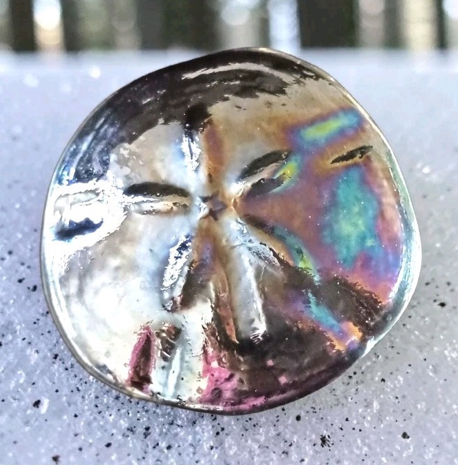 Iridescent Art Glass Sand Dollar Paperweight Vintage Coastal Beach House Ocean