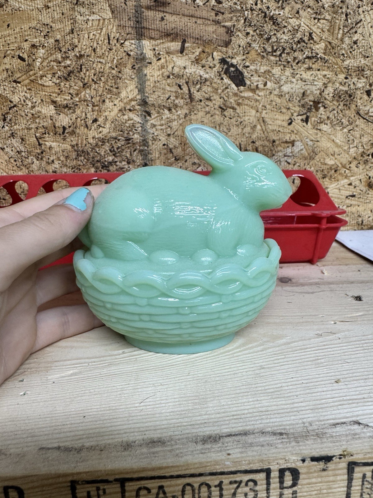 4 MOSSER Glass BUNNY Gray MARBLE, iridescent White, passion Pink and jadite.