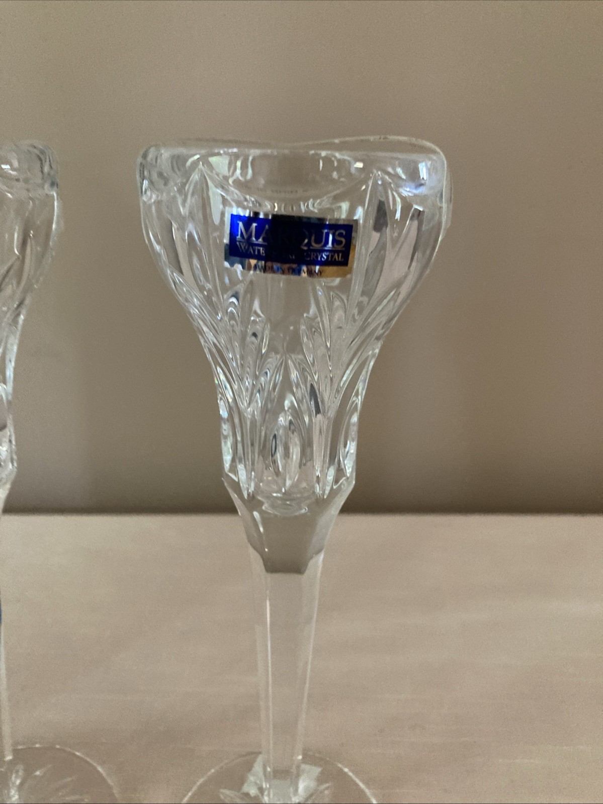 Set of Marquis by Waterford Crystal Single Light Candlesticks Canterbury 8.25 in
