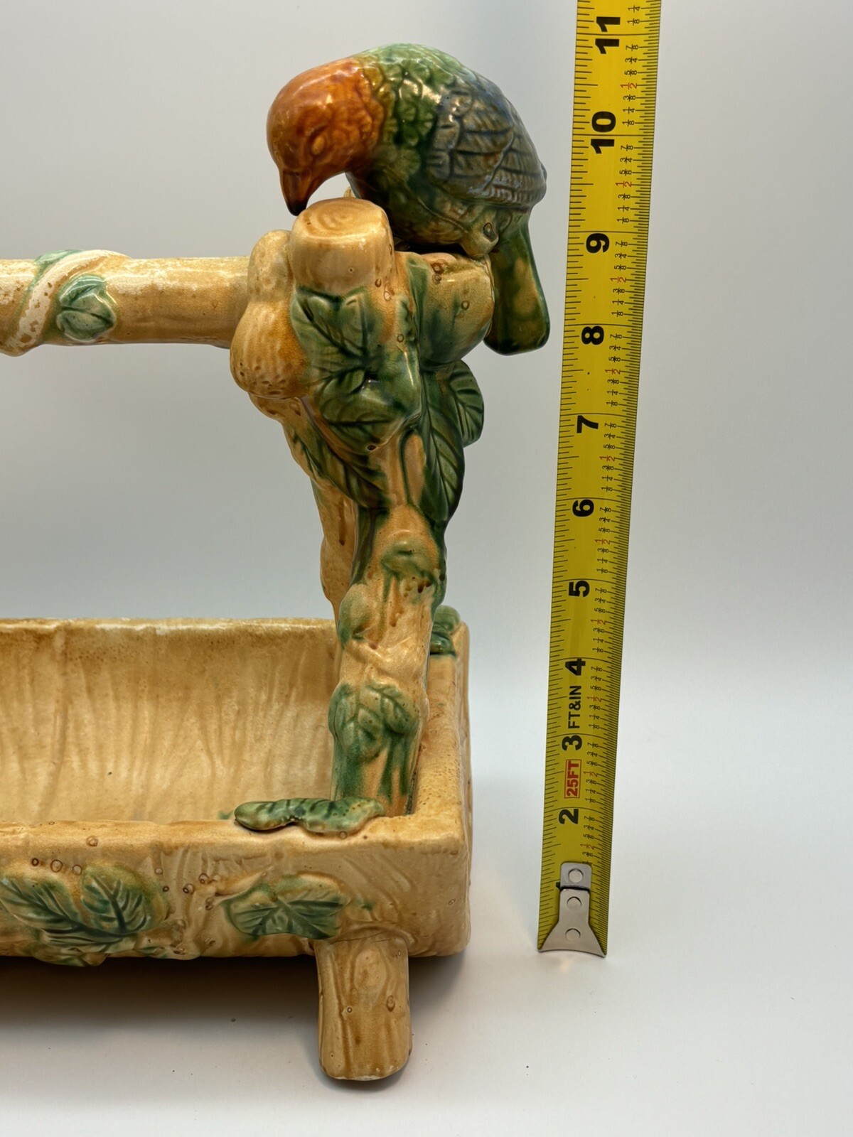 Victorian Pottery Strawberry Server Basket Planter 13” Parrots Birds Vintage
