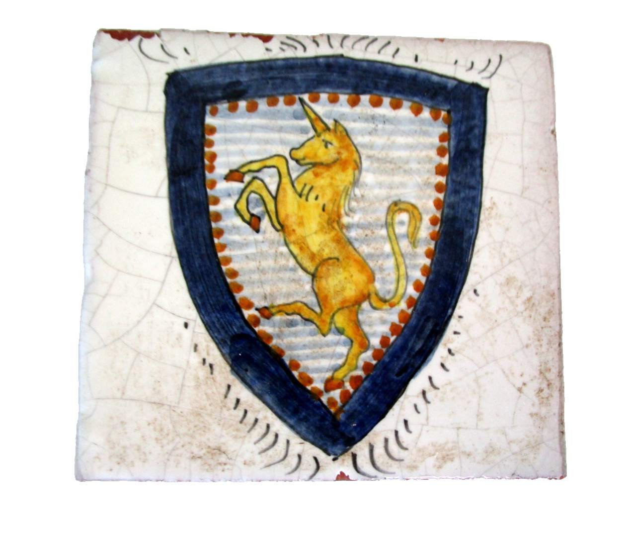 Vintage Italian Hand Painted Tile Unicorn Crest La Piccola Bottega 4×4