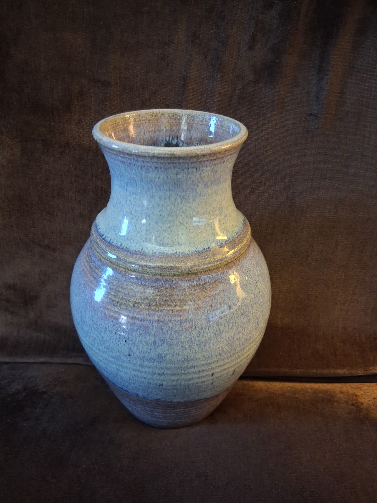 Ceramic Vase by Candoza, Blue and Gray, Glazed 9.5 inches Tall, Signed.