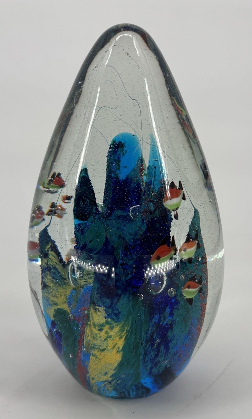 Large 5lb Hand Blown Art Glass Aquarium Paperweight Sculpture Fish Coral 7.5”