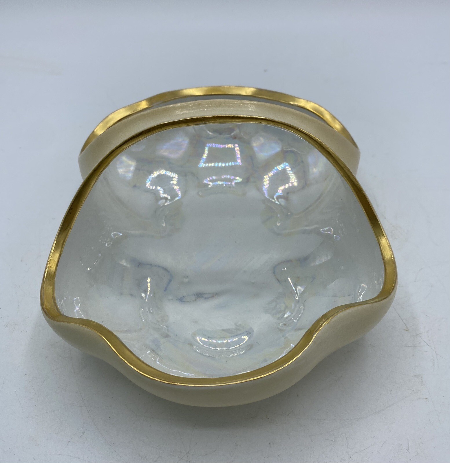 R S Germany Basket Shiny Gloss Blue Signed By Artist 1930s Candy Dish Lusterwear