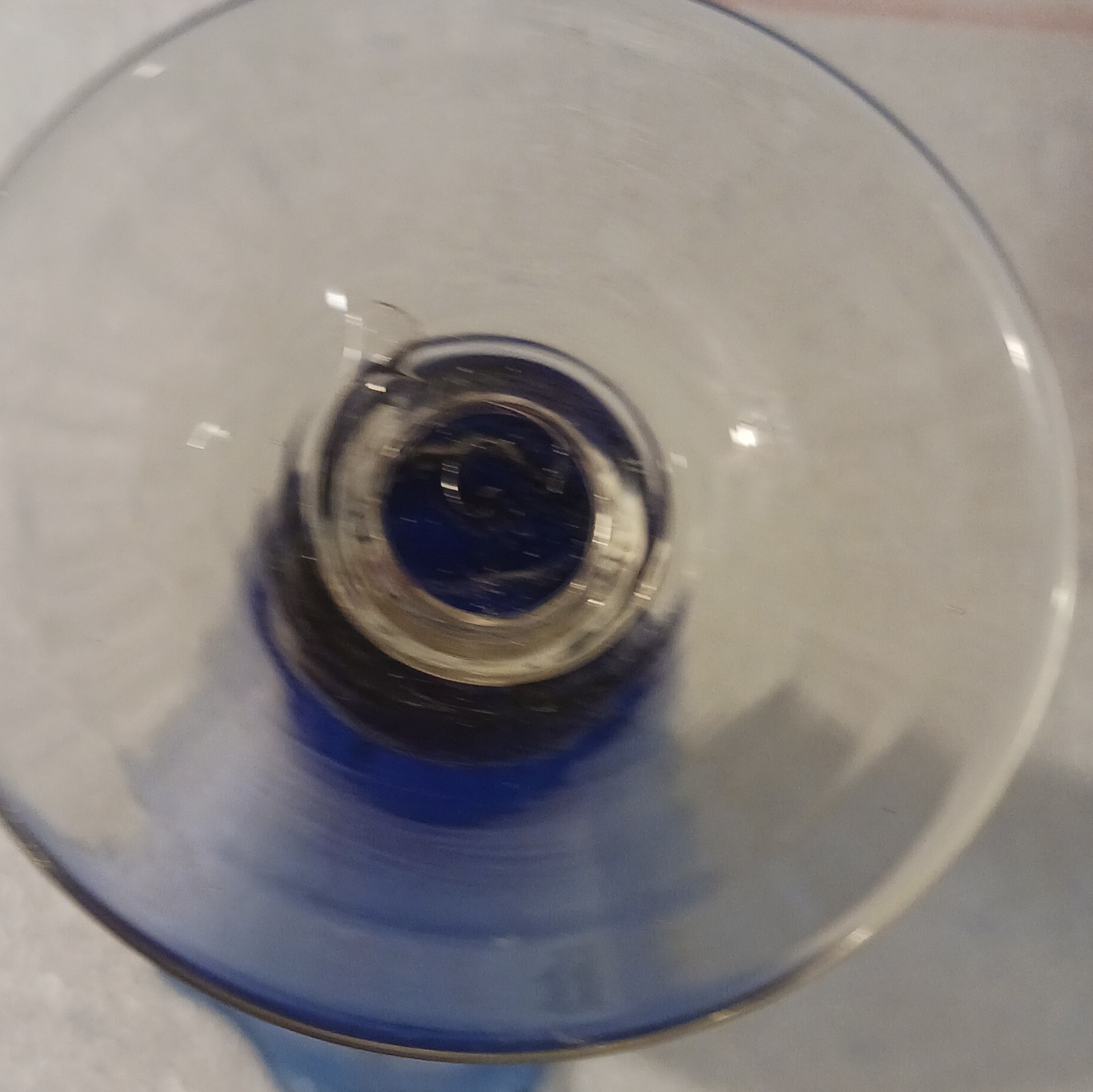 Blue Clear Glass Vase Floral Pattern Ruffled Rim Pedestal Stem Base Decorative
