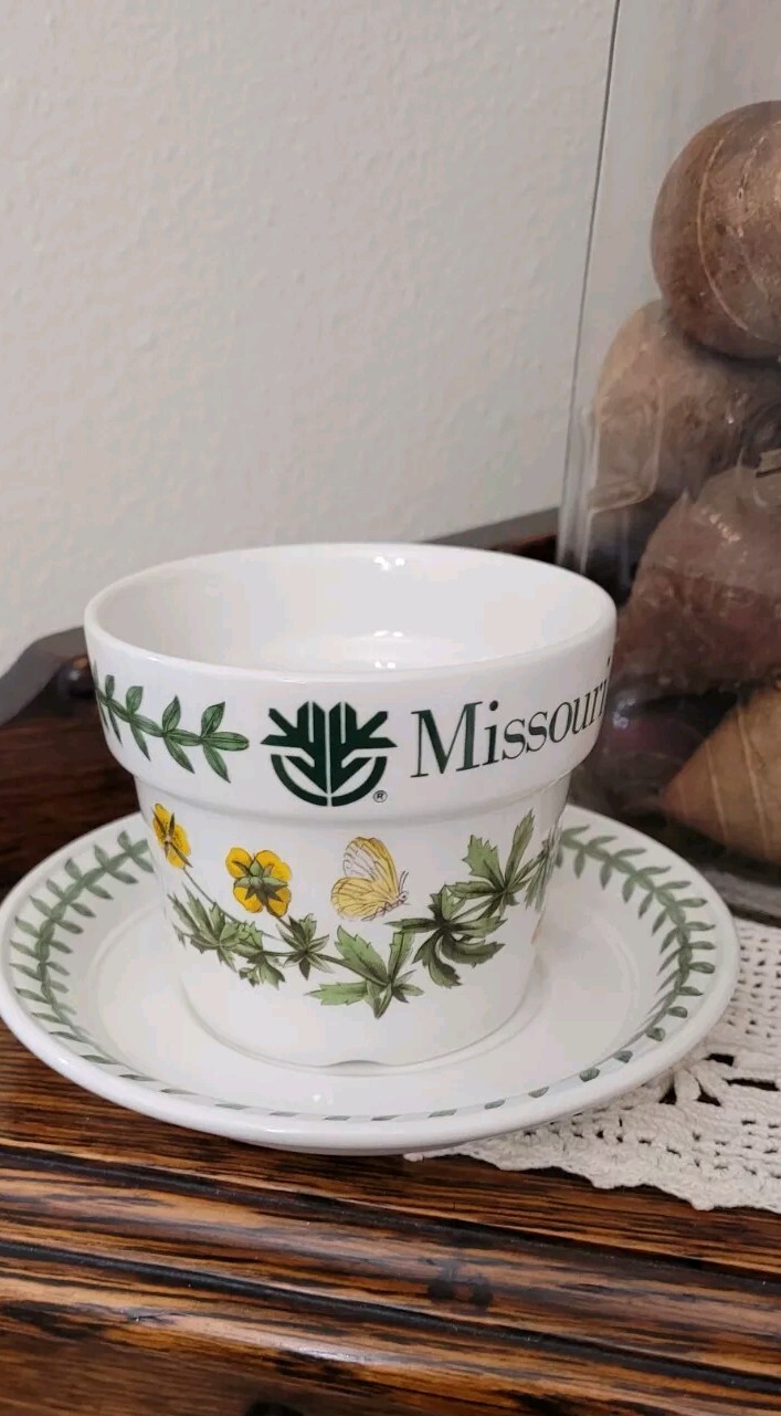 Portmeirion Botanic Garden Ceramic Floral 3.5″ Flower Pot Planter with Saucer