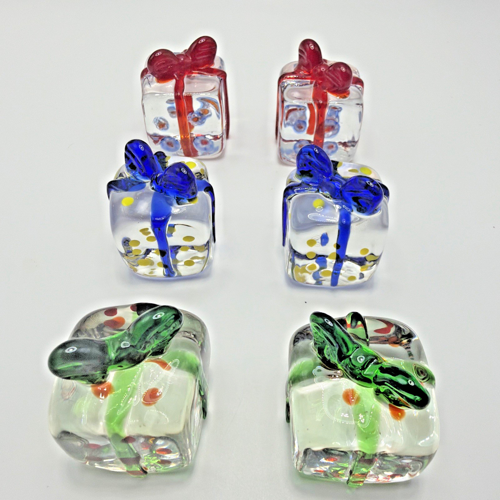 Vintage Murano Glass Gift Package Figures Set Of 6 Red Green Blue & Yellow