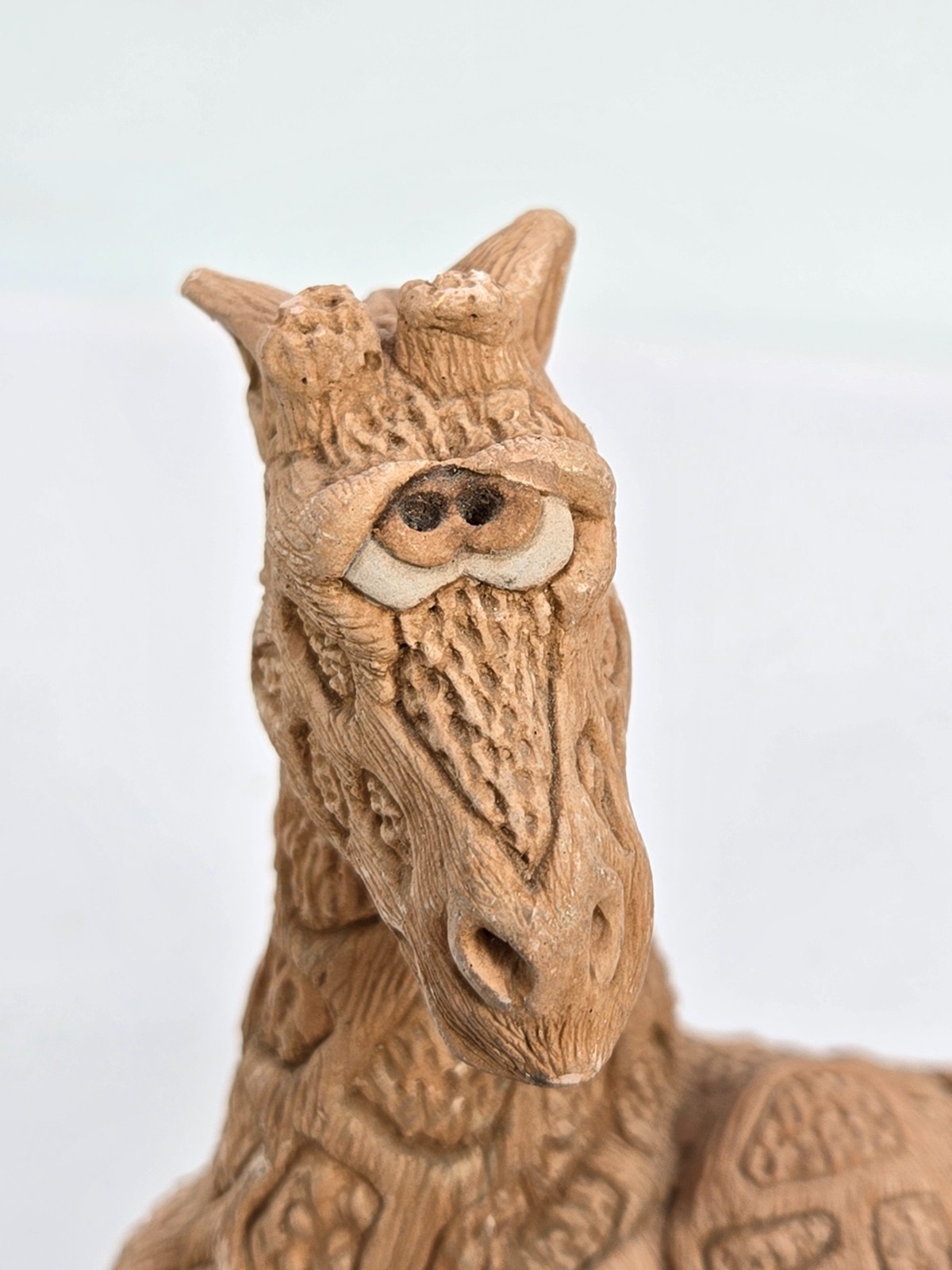 Vintage Whimsical Giraffe Pottery Figure Signed DJ 1980s Figurine 4 In x 4 In
