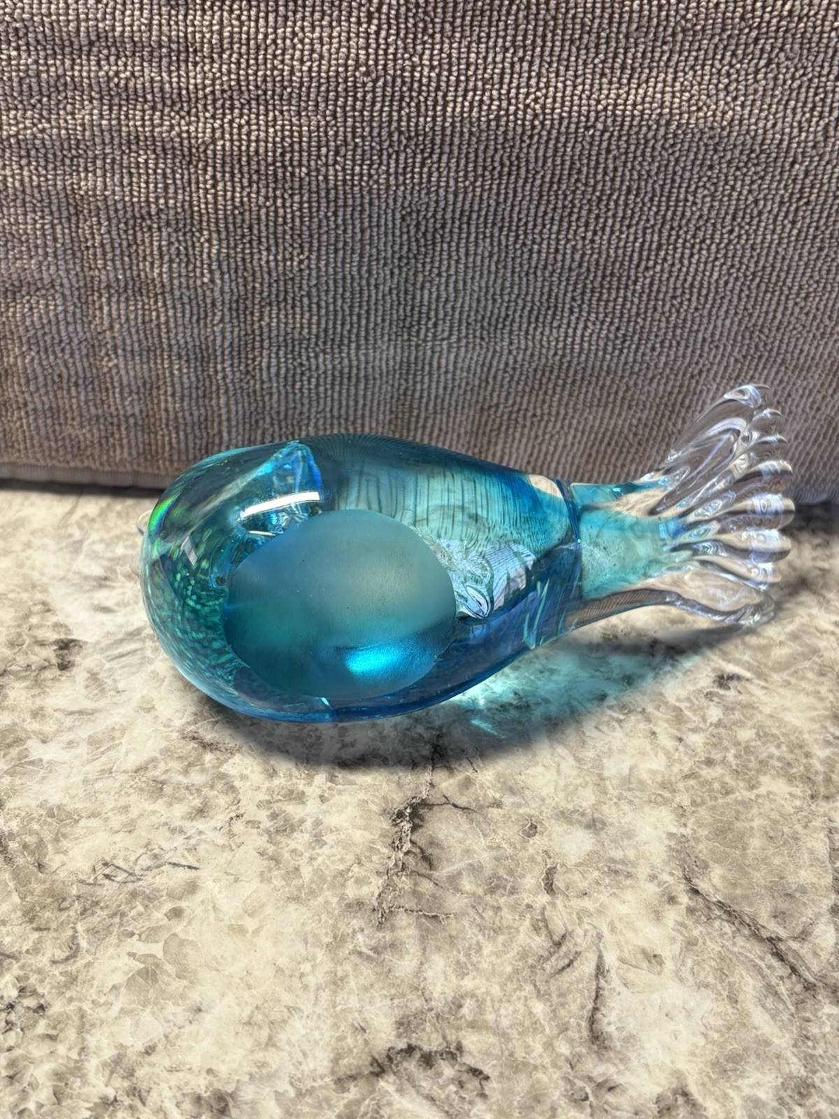 Clear and blue glass bird figure with gold flakes inside #B11