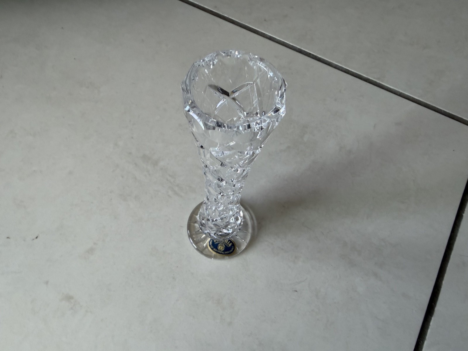 Bohemia Czechoslovakia Hand Cut Clear Lead Crystal Small Bud Vase 6″h