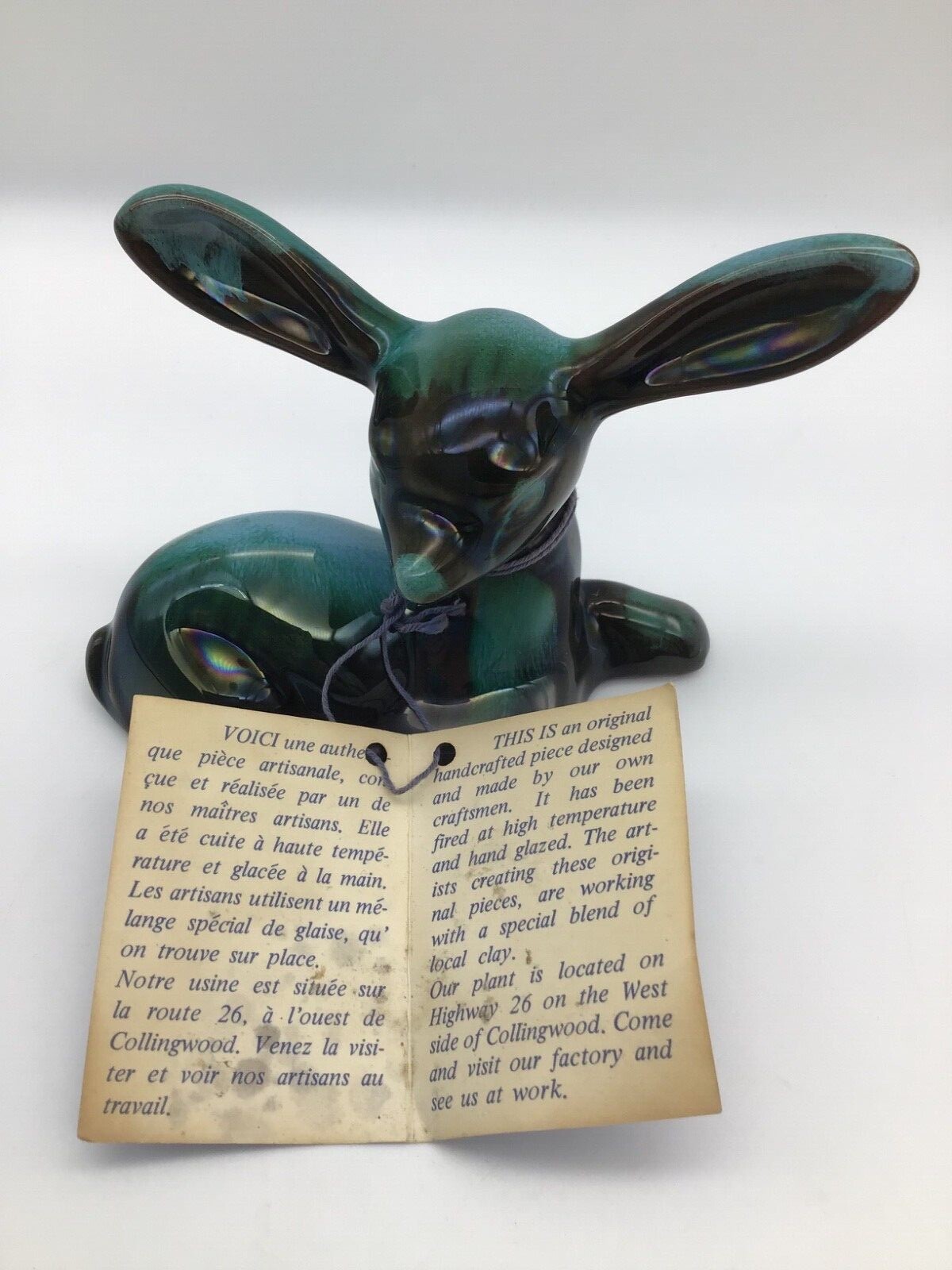 Blue Mountain Redware Pottery Fawn Made In Canada Original Tag