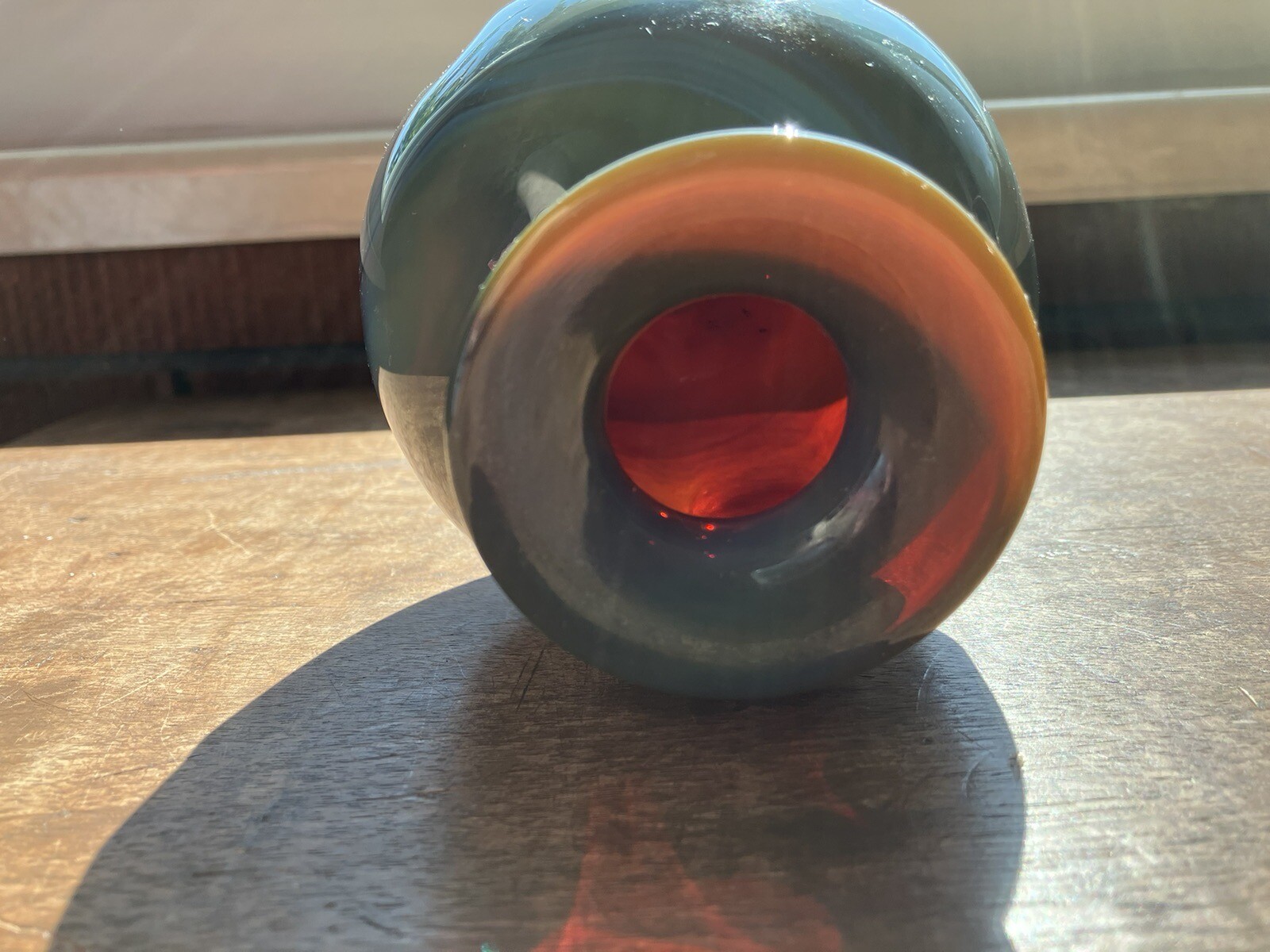 Art Glass Blown Buzz Williams 1979 Signed Peacock Color Vase 4.5″ t x 4″ w