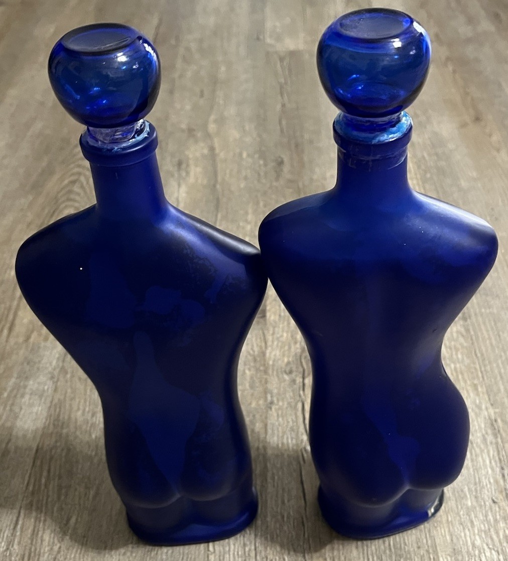 Vintage Woman Man Torso Glass Bottles Human Figure Decanters Kefla Rare Abstract