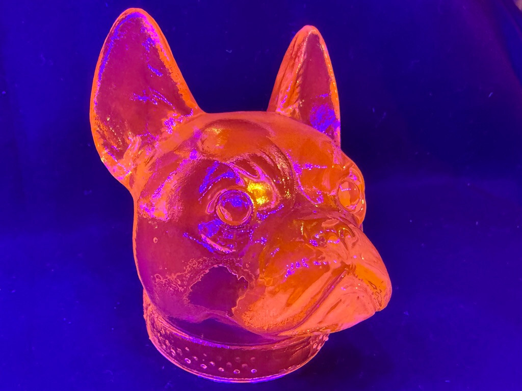 Green Vaseline glass Boston Terrier dog head puppy french bulldog uranium animal