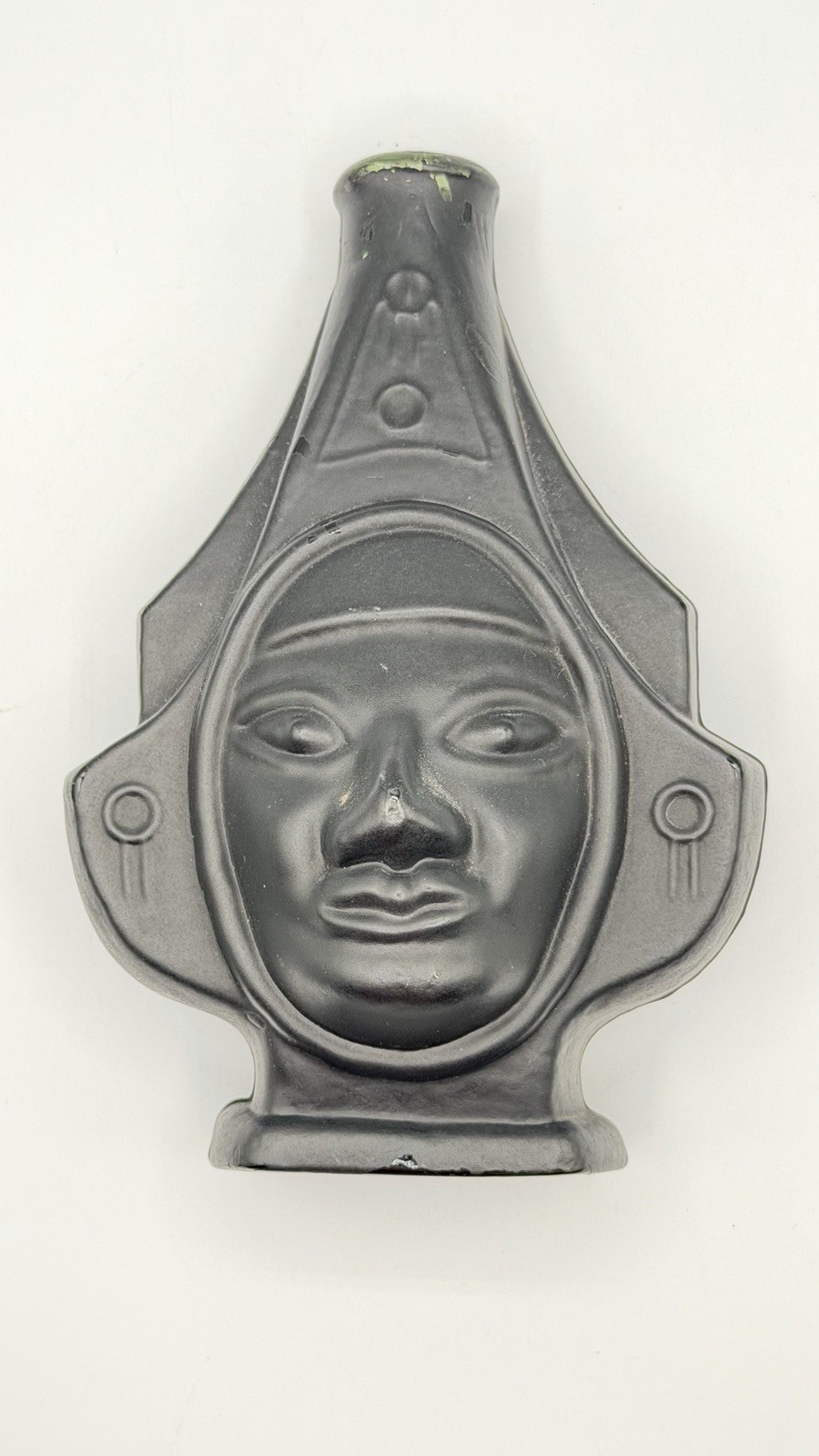 Vintage Black Glass Inca Face Pisco Bottle 6.75 Inches #5