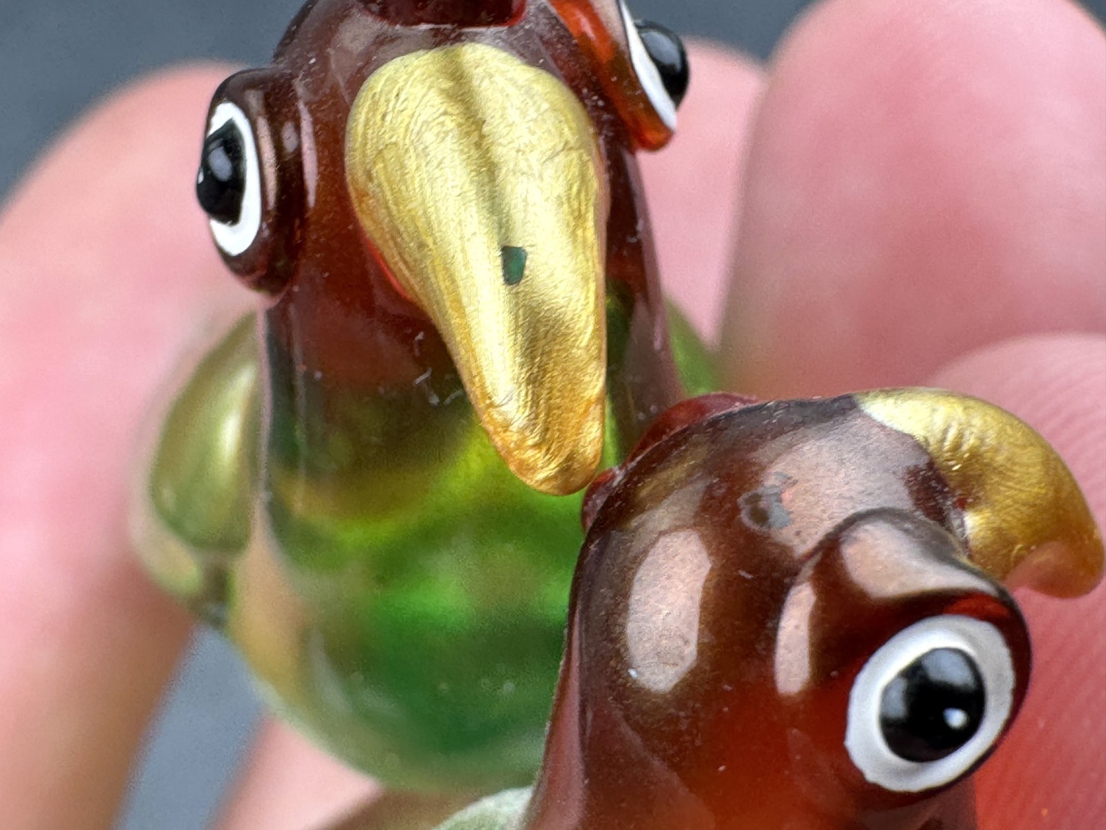 Hand Blown Glass Parrot Pair Figurine Art Sculpture Decor Miniature 2″