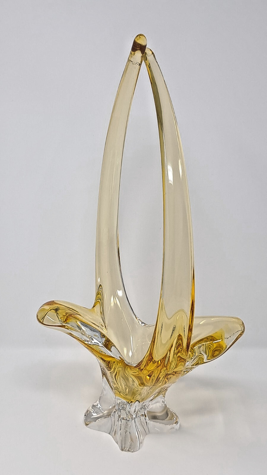 Chalet Glass 15″ Yellow & Clear Basket or Bowl vintage 1970s hand made Canada