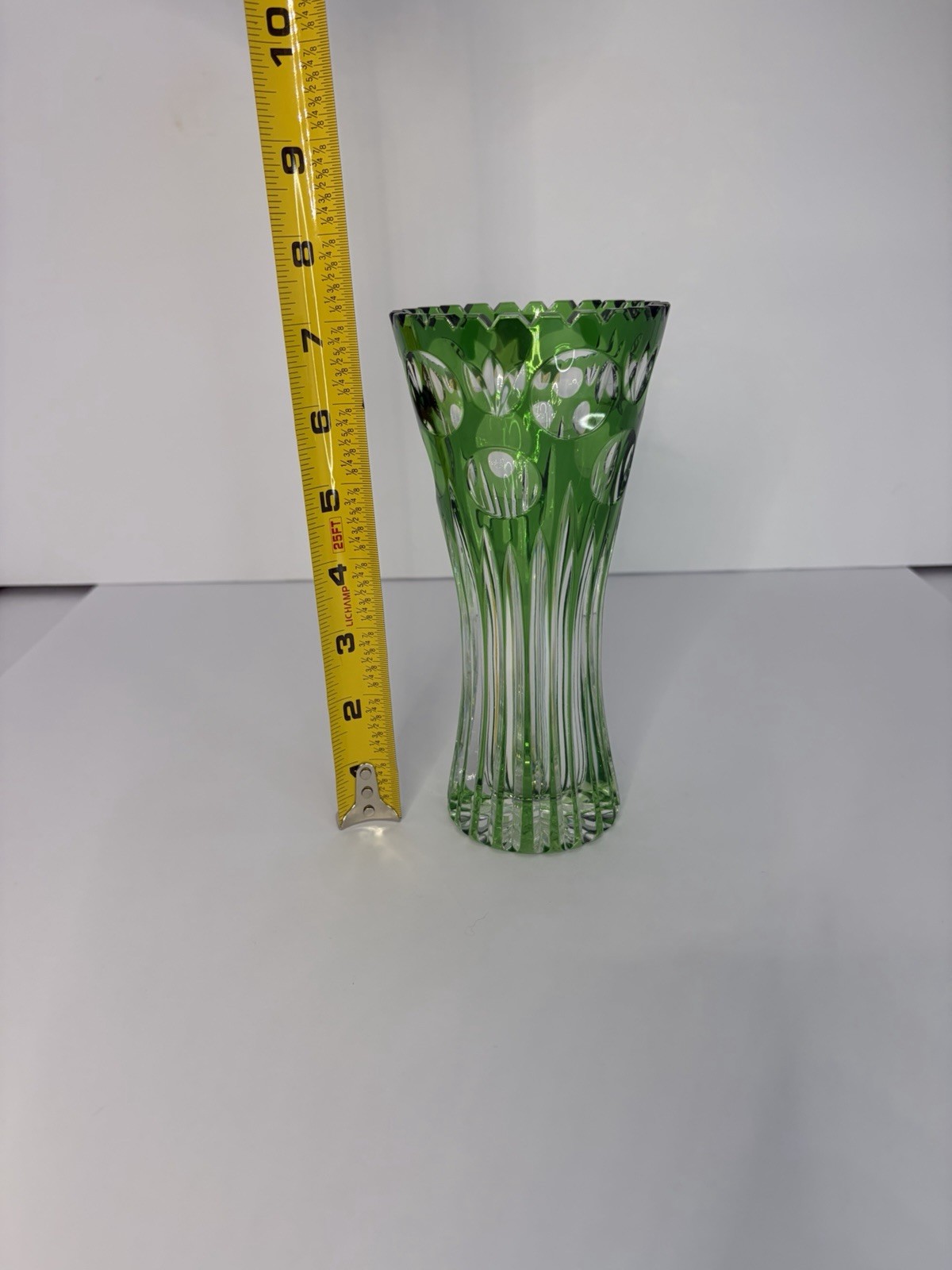Vintage German Bleikristall Emerald Green Cut to Clear Lead Crystal Vase