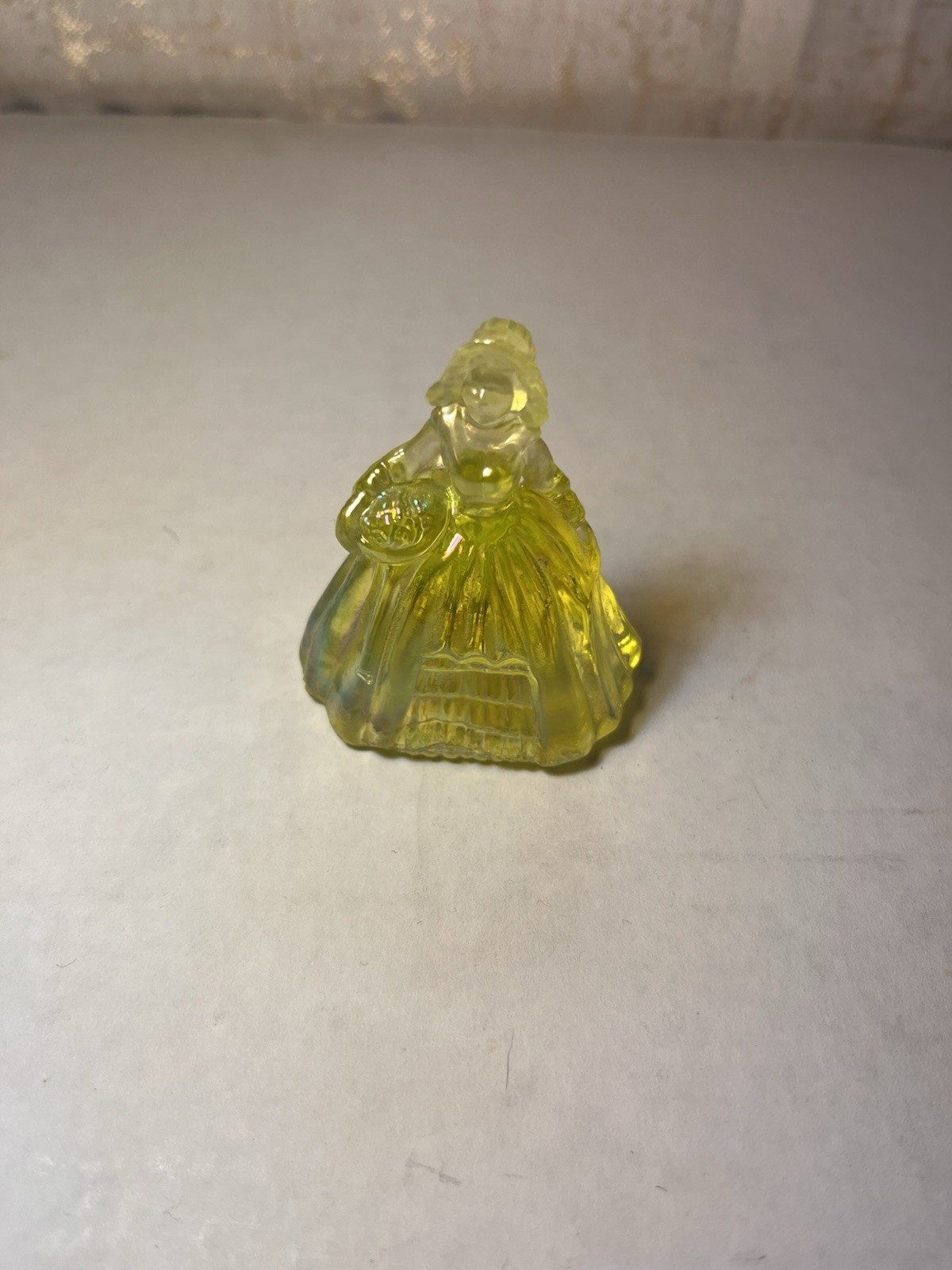 Boyd’s Crystal Art Glass Elizabeth The Doll Vaseline Glows Yellow Uranium