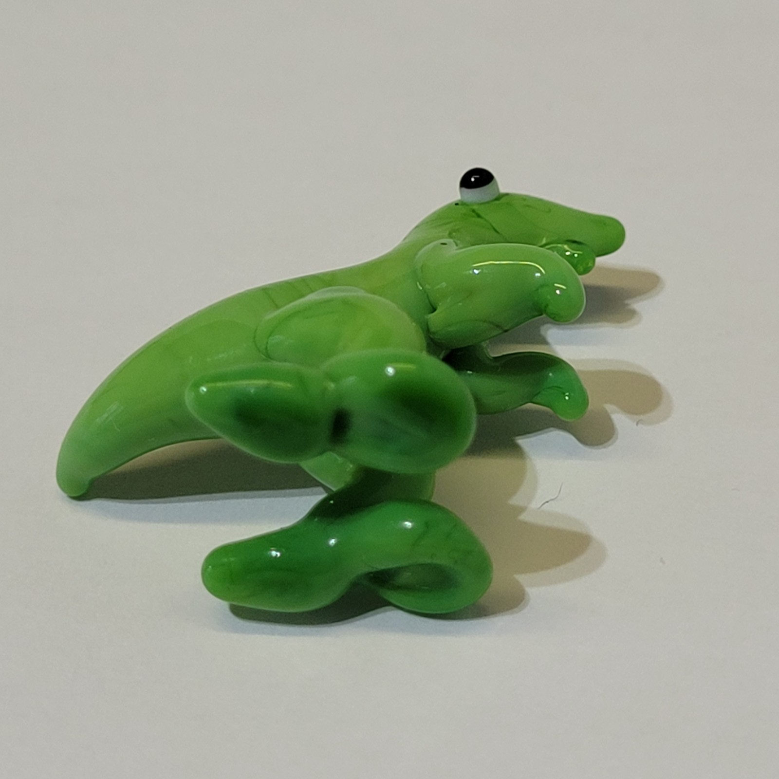 Art Glass TRex Dino Lizard Figurine Mini 2.8cm Green Cream Hand Blown