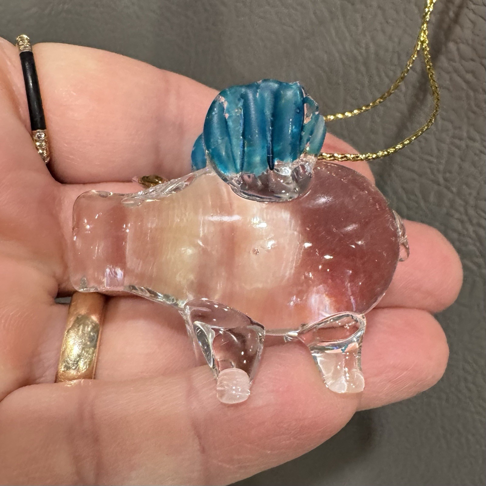 Hand Blown Glass Flying Pig Murano Style Ornament Hanging Figurine *read*