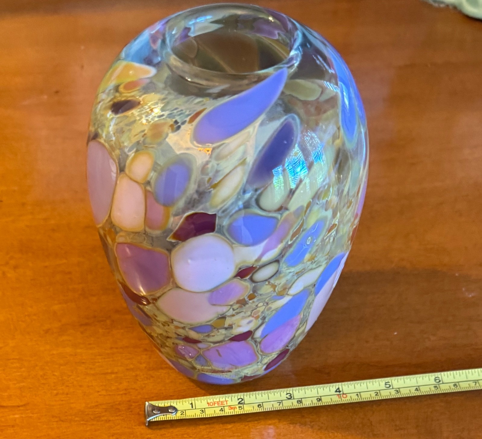 Bruce Freund Signed Hand Blown Art Glass Vase Multi Colored 1987 Collectible