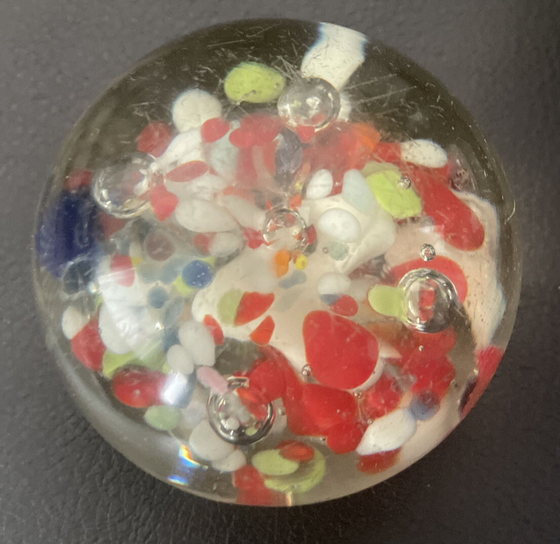 Red White Blue Colorful Firework Suspension Orb Glass Paperweight 3” READ