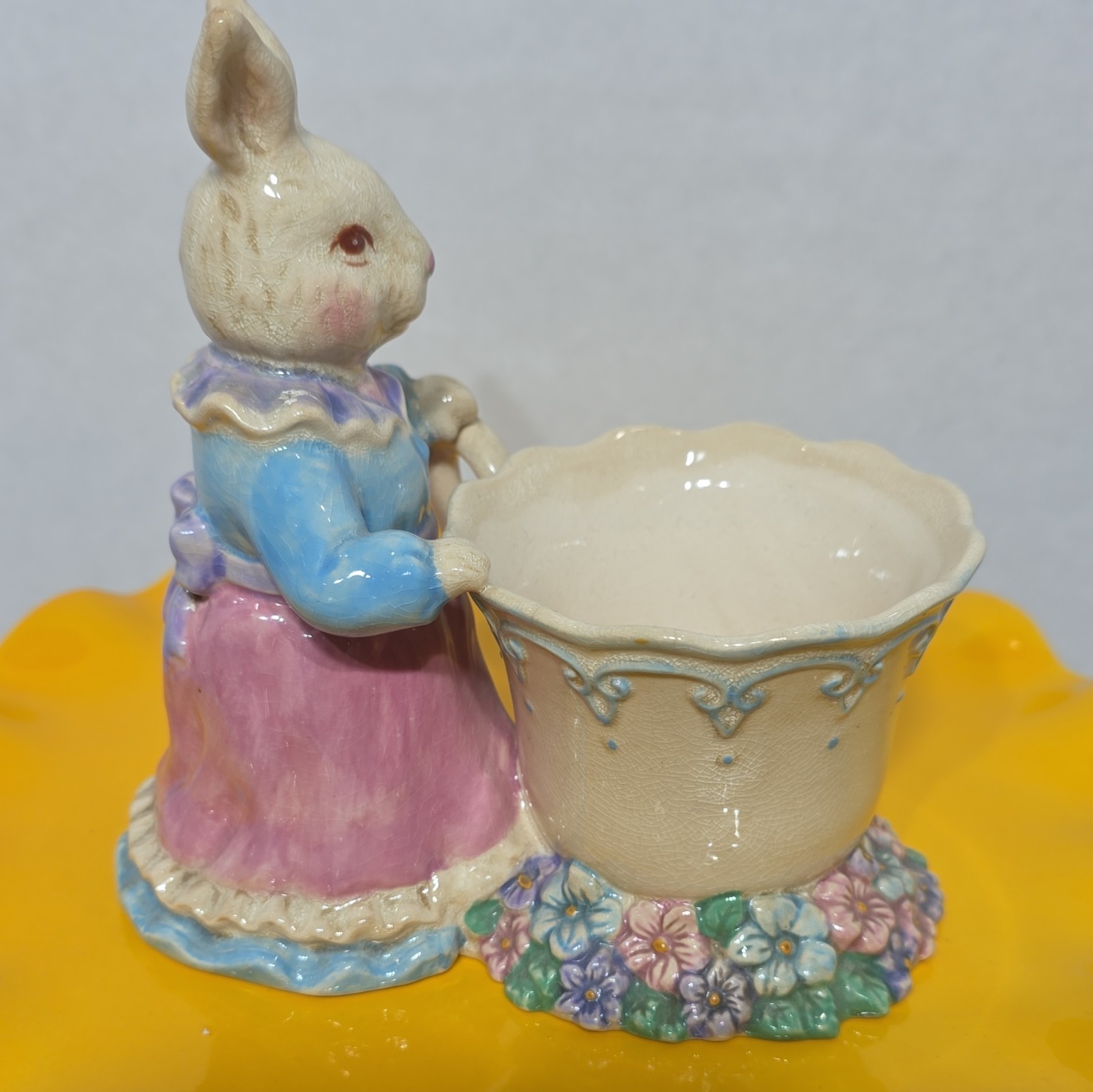 Department 56 Ceramic Rabbit Easter Bunny Tea Cup Candle holder Floral Pastel
