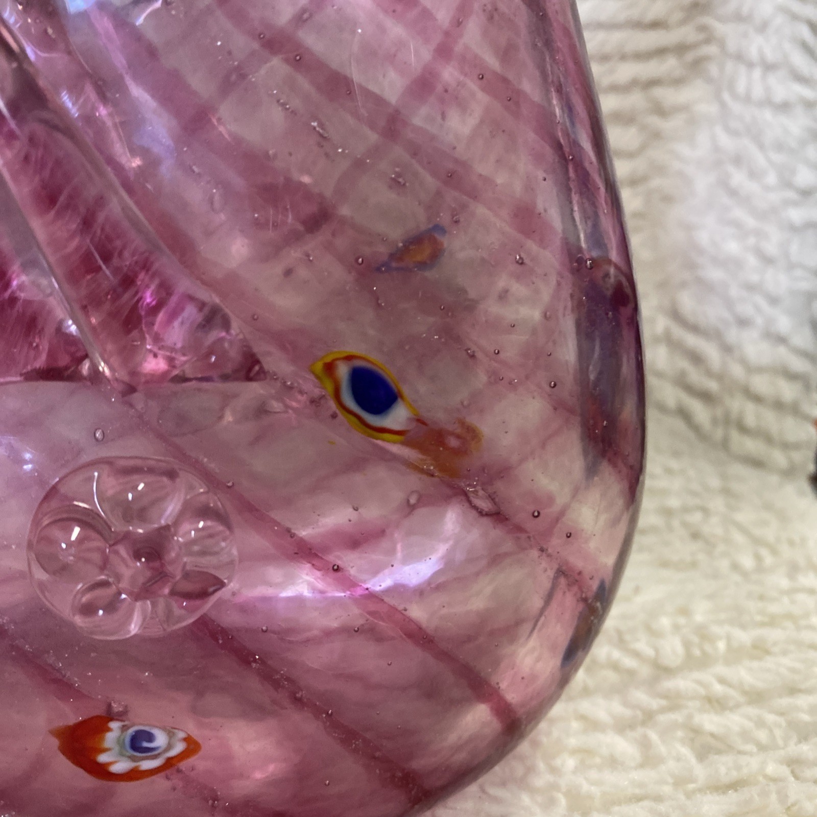 Hand Blown Glass Pink Purse Vase With Applied Handle Art Deco 10.5” x 7.75 #C
