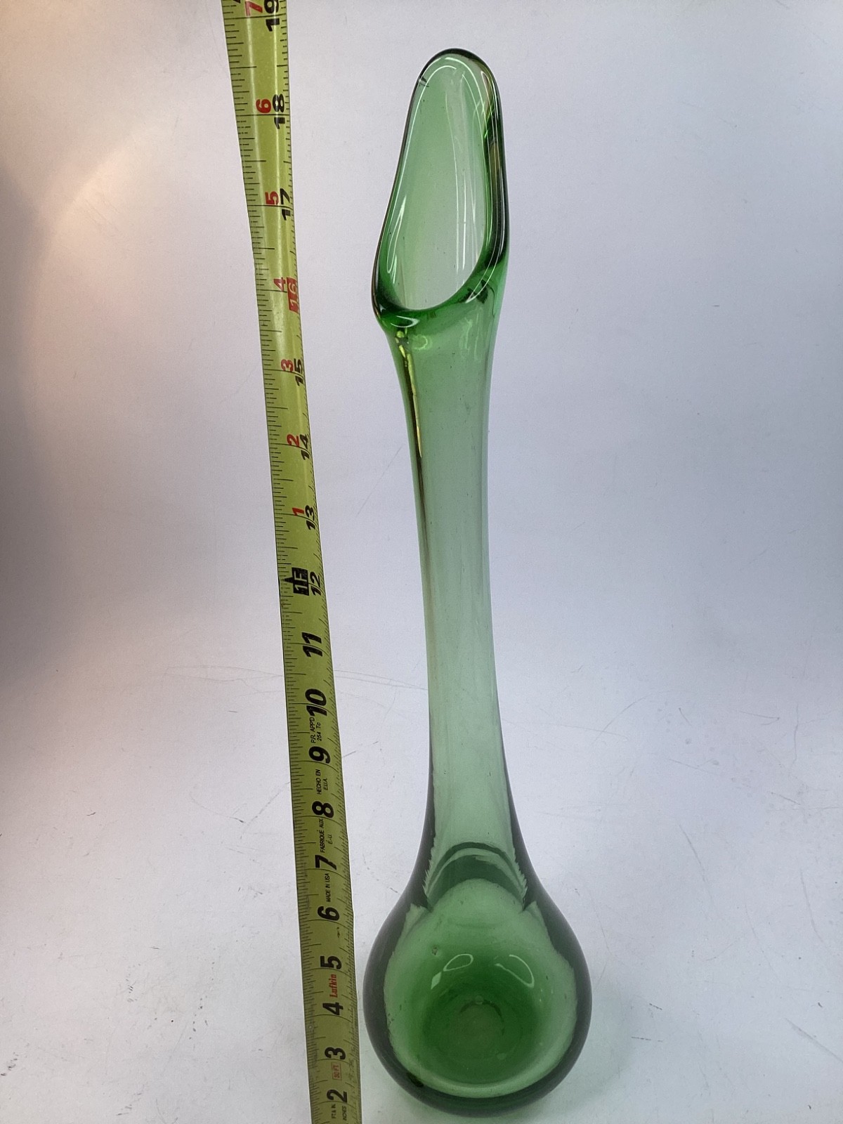 19” Vintage MCM Green Swung Glass Drape Vase Swung FREE SHIPPING
