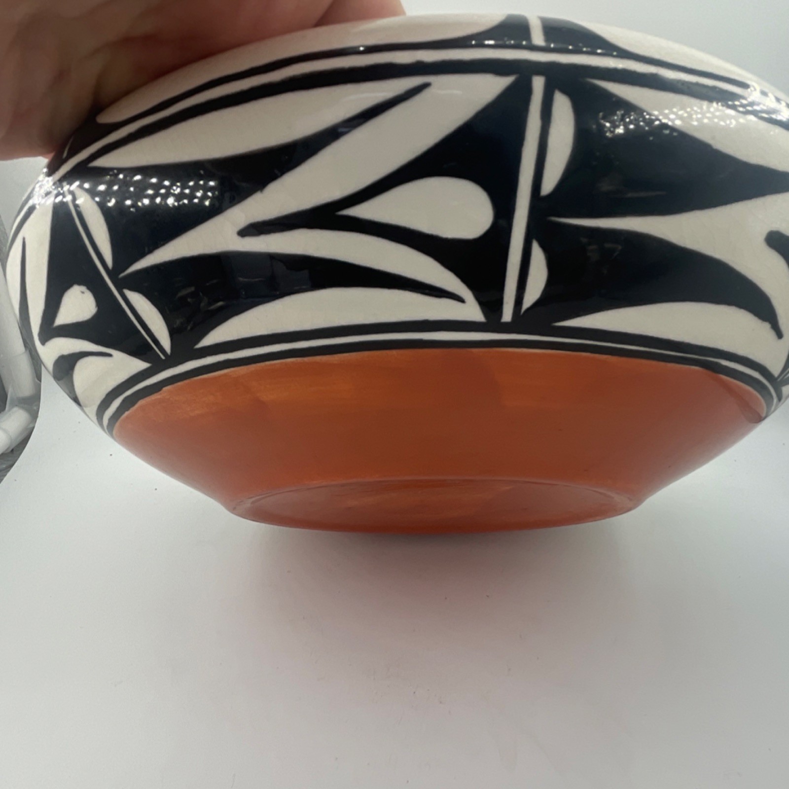 Handmade Pottery Bowl Vintage Good Size Geometric Designs 10 Inches