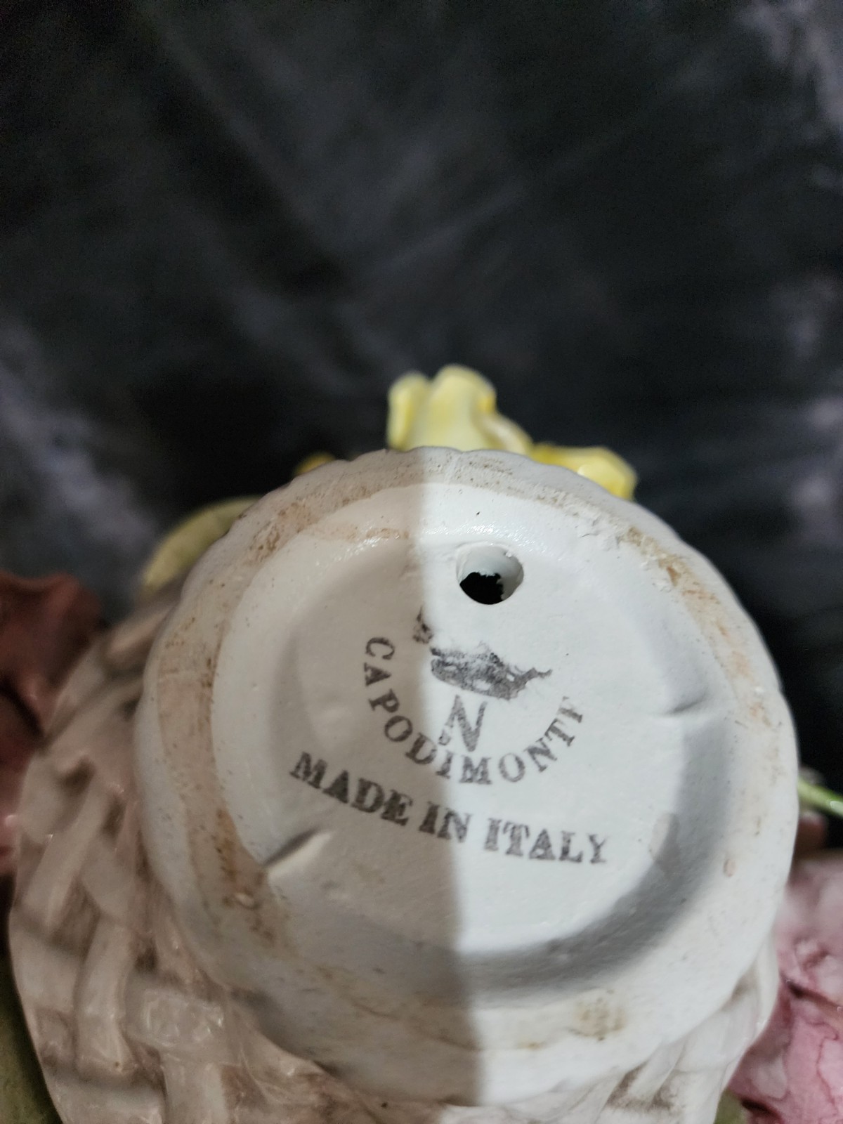 Vintage Italian Nuova Capodimonte Porcelain Flowers In Basket Weave Pot