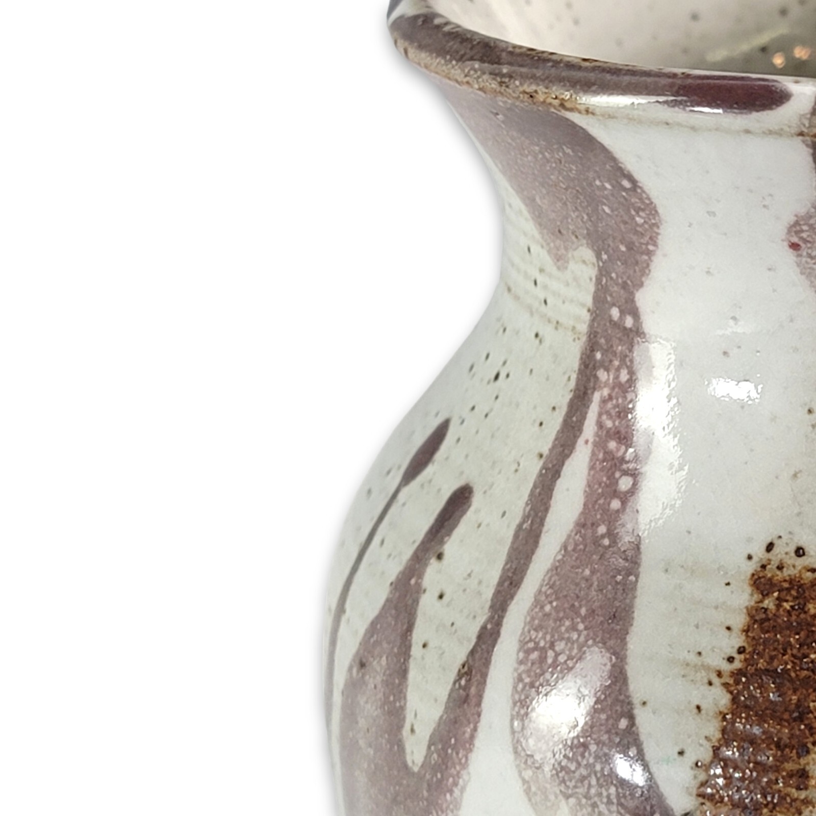 Vintage Studio Art Pottery Raku Vase 5” – Brown Drip Glaze, Rustic Ceramic