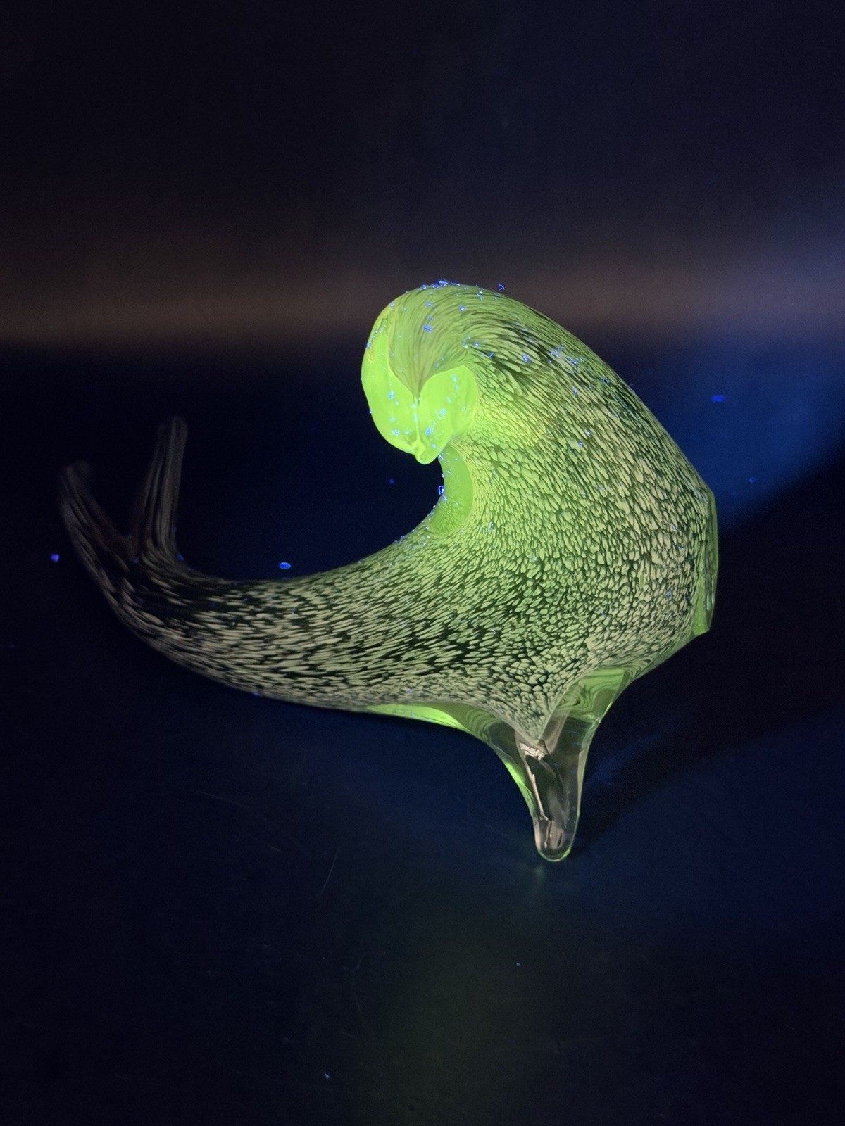 VTG Super RARE Murano Art Glass Seal Sculpture Black Grey White Speckled GLOWS!