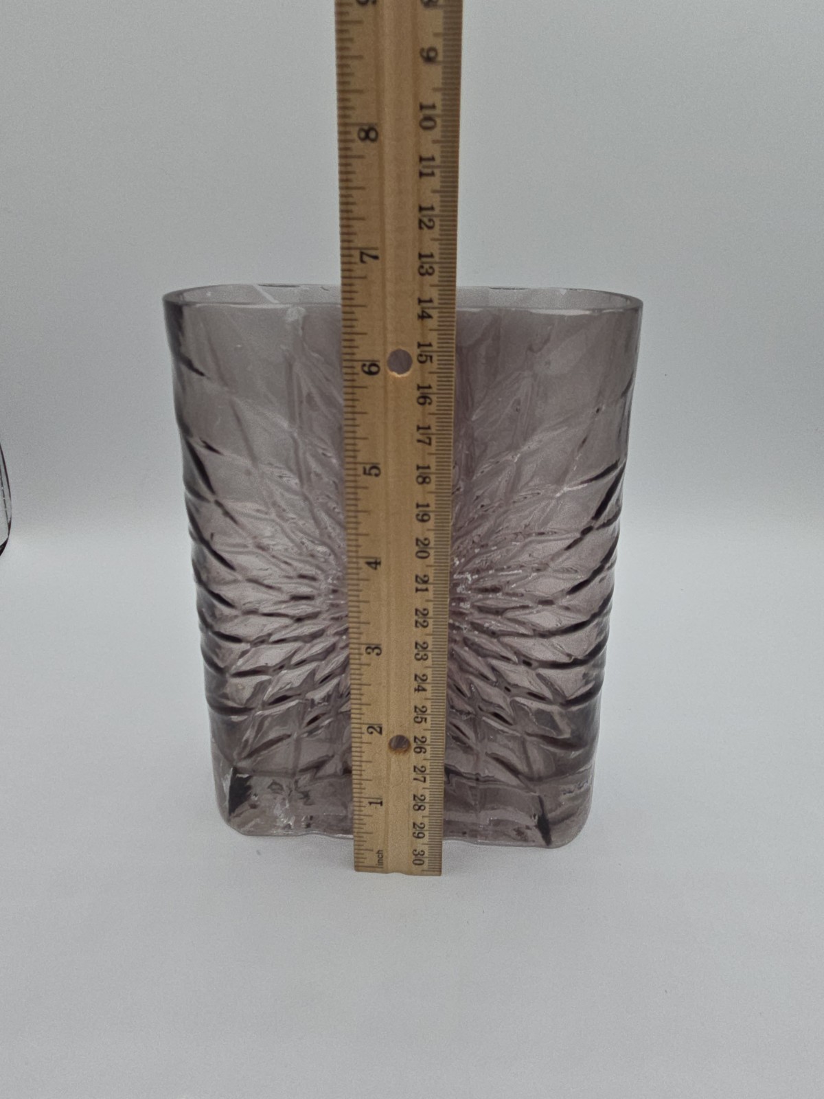 Art Glass Textured Starburst Rectangle Vase Smoke Color READ