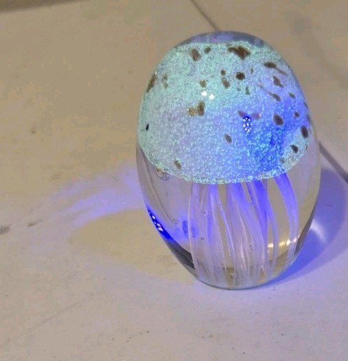 Paperweight Art Glass Jellyfish Glows Under Black Light Teal Green Mermaidcore