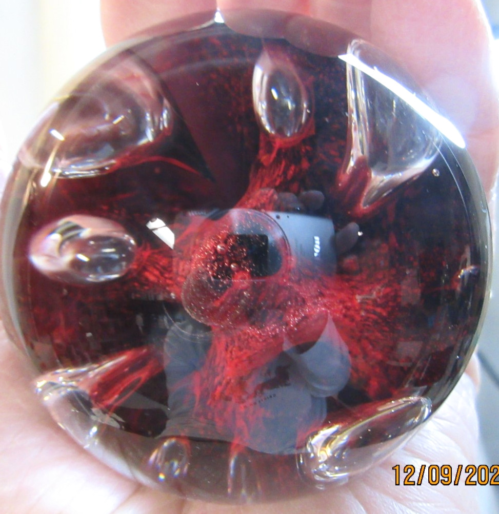 CAITHNESS GLASS”MINITURE MOONFLOWER” ART GLASS PAPERWEIGHT MADE IN SCOTLAND