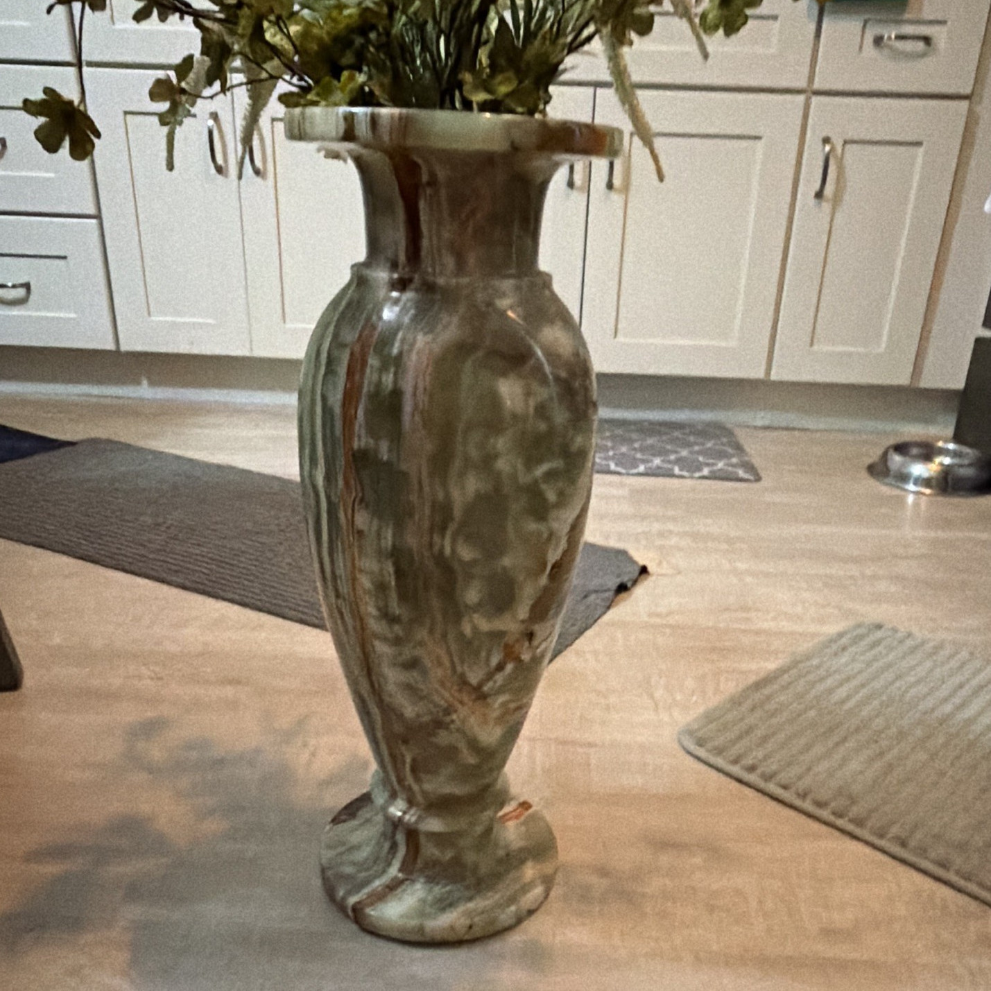 Glossy Marbled Stone Vase Decorative Green Brown Beige Pattern