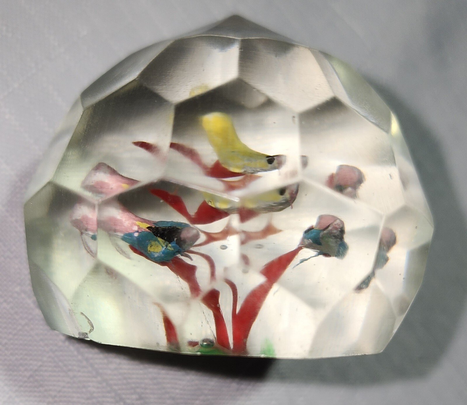 Vintage Chinese Faceted Glass Paperweight, 1930’s, Underwater Fish,Aquarium,Rare