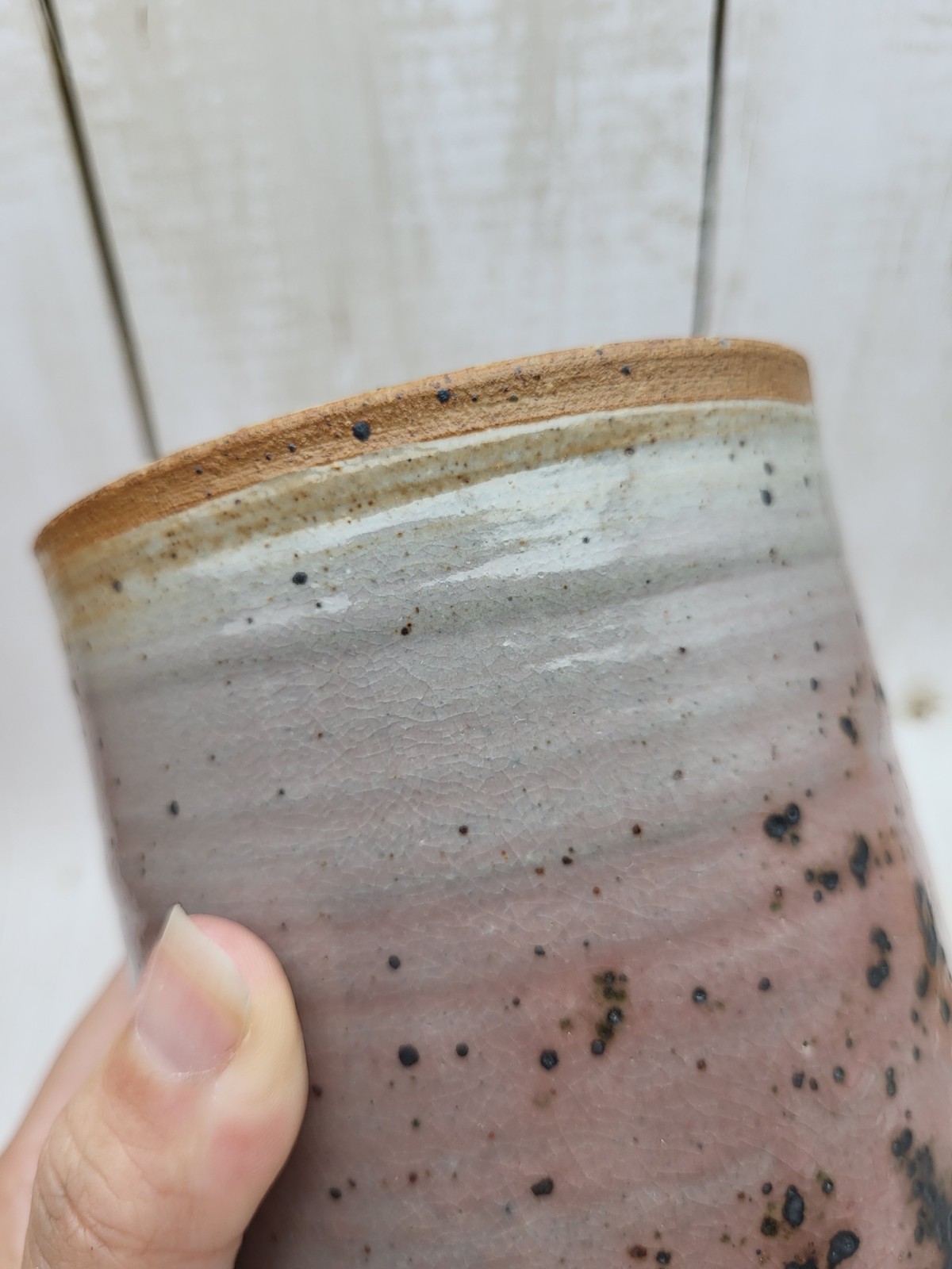 6.5″ Speckled Pottery Flower Vase Gray Lavender Glazed Studio Art