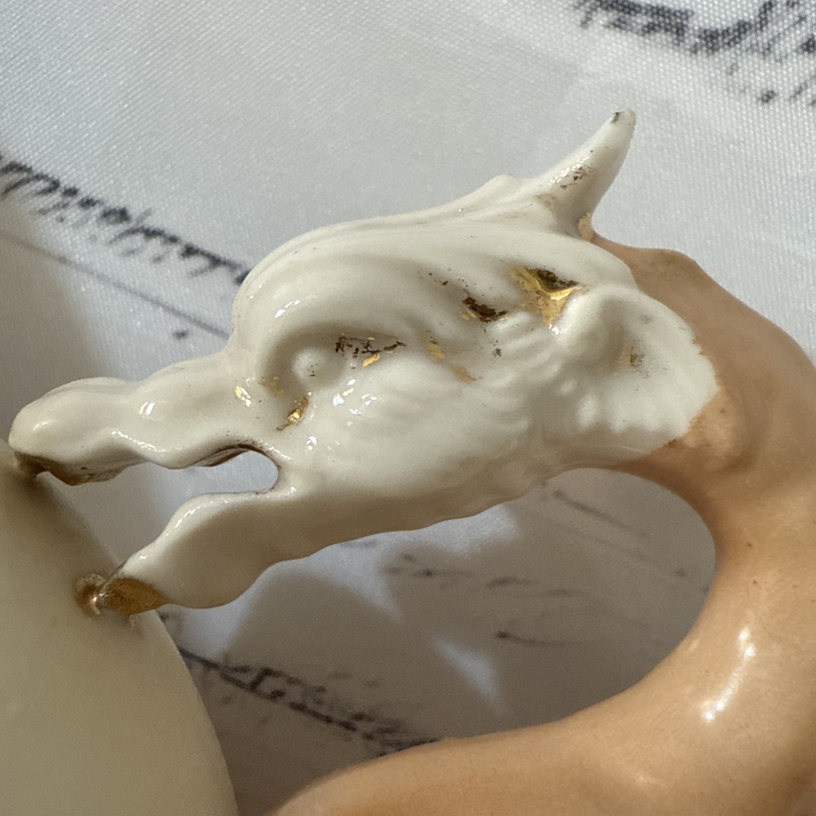 Rare! VTG Ceramic Ewer with Dragon Handle, Floral Design 9.75” Vase 1930-50 s