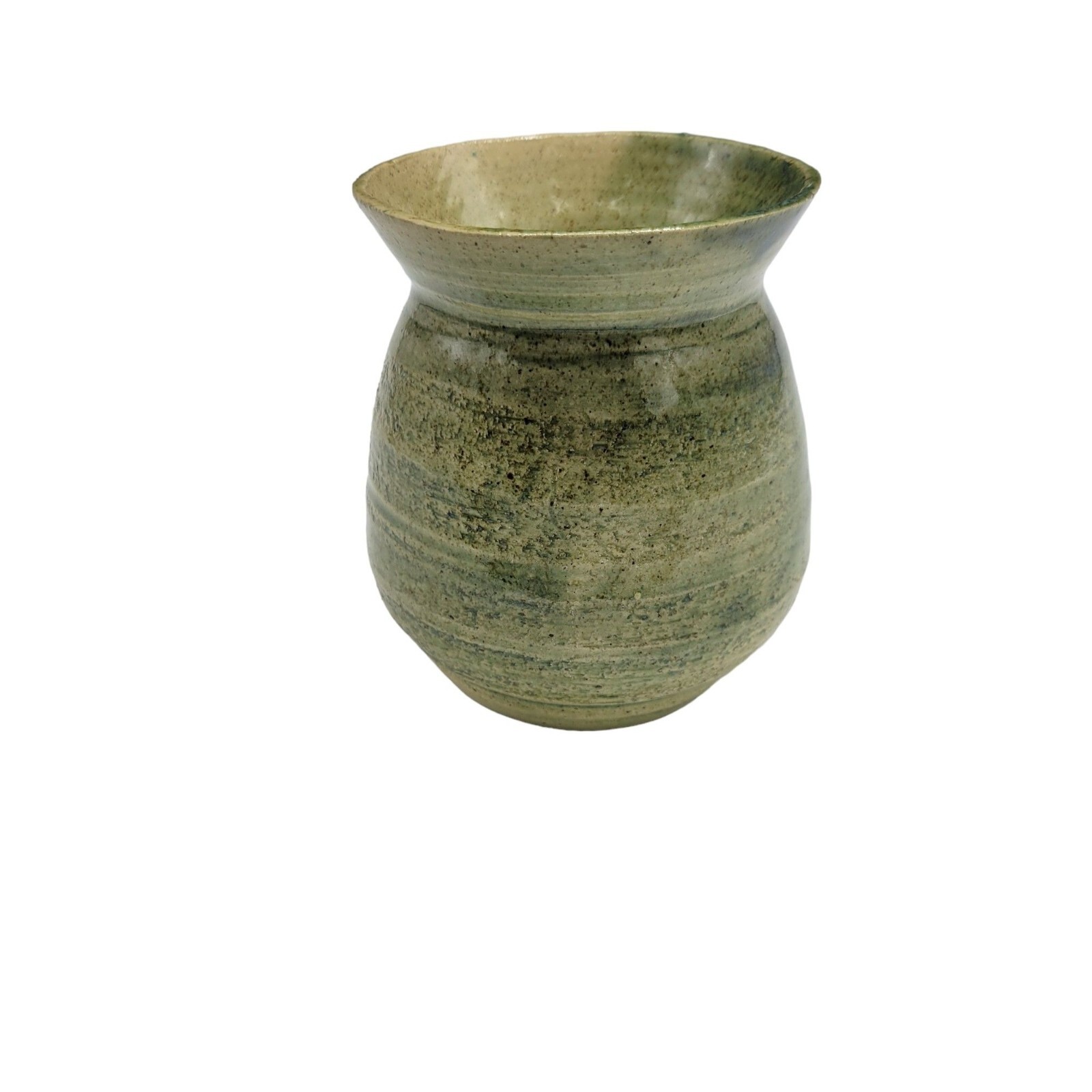 Handcrafted Artisan Green Pottery Vase 4.5″ Tall Signed HCE