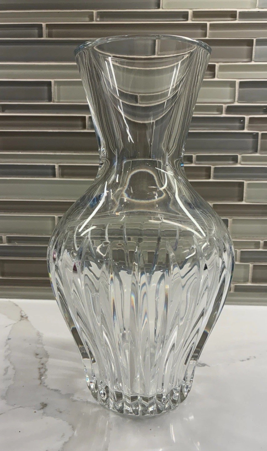 Signed Baccarat Genevieve Crystal Vase 10” France Heavy Art Glass 5 Lbs